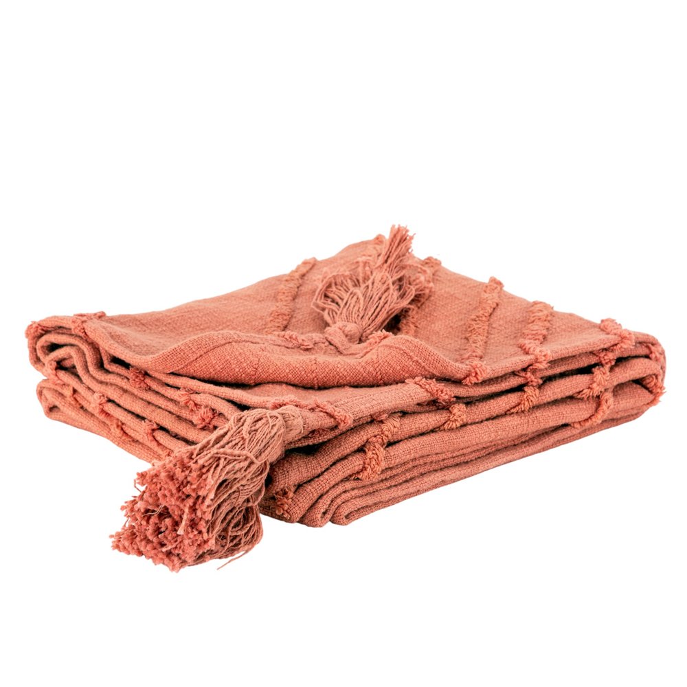 50" X 60" Coral Cotton Woven Geometric Throw Blanket with Tassels