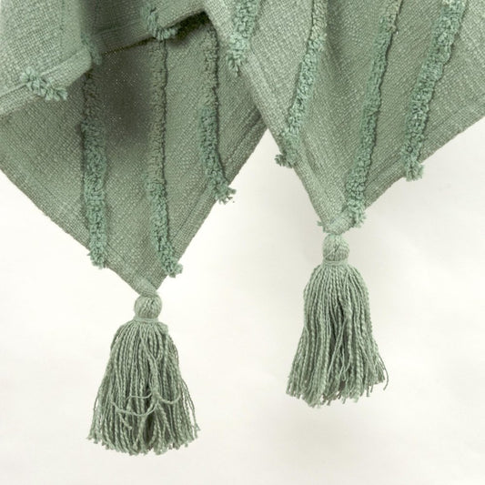 50" X 60" Green Cotton Woven Geometric Throw Blanket with Tassels