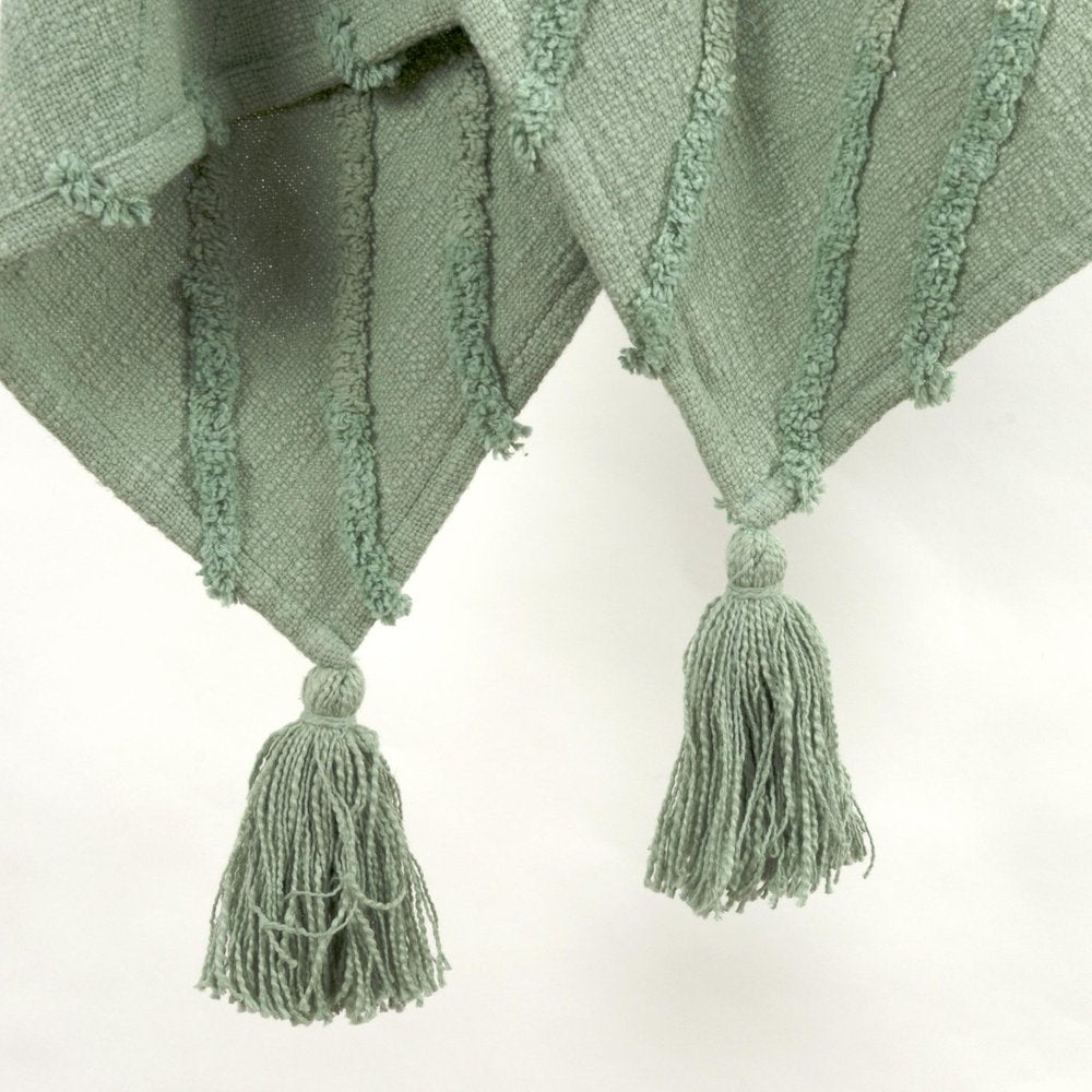 50" X 60" Green Cotton Woven Geometric Throw Blanket with Tassels
