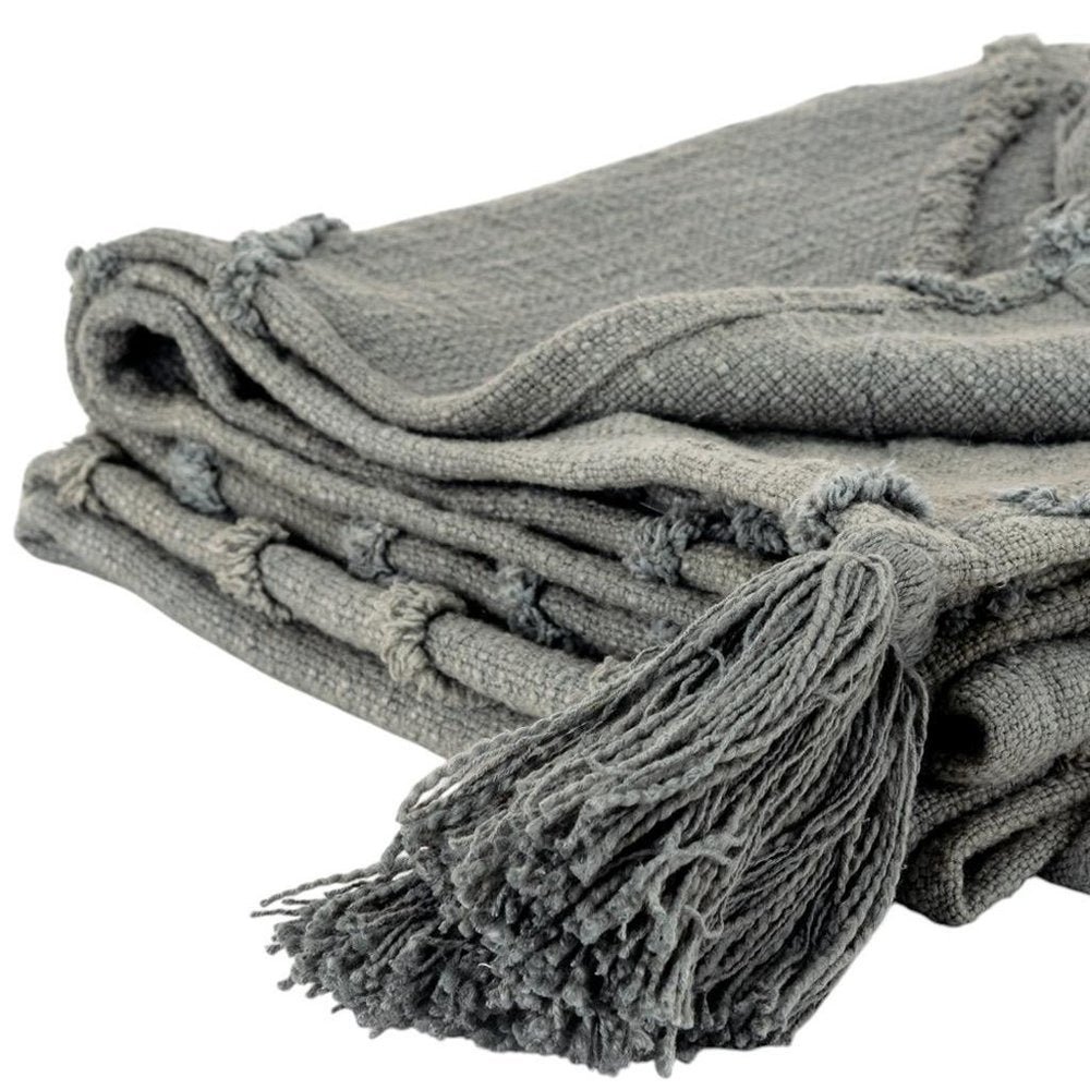 50" X 60" Gray Cotton Woven Geometric Throw Blanket with Tassels