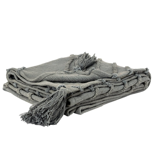 50" X 60" Gray Cotton Woven Geometric Throw Blanket with Tassels