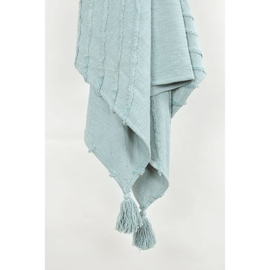 50" X 60" Aqua Cotton Woven Geometric Throw Blanket with Tassels