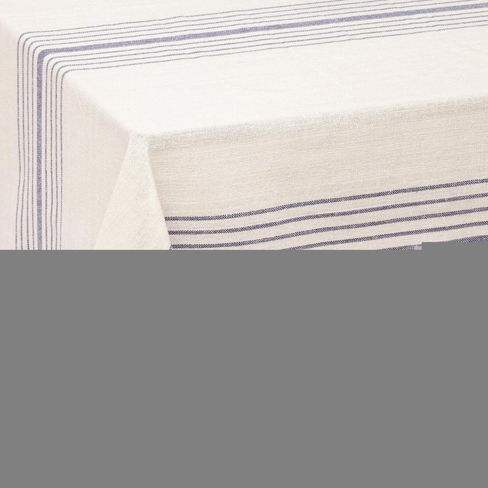 71" x 95" Cream And Blue Striped Cotton Tablecloth And Napkins Set