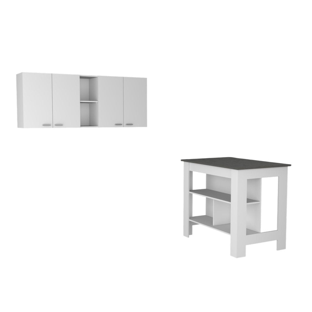 41" Dark Brown and White Wood Kitchen Island Set With Storage