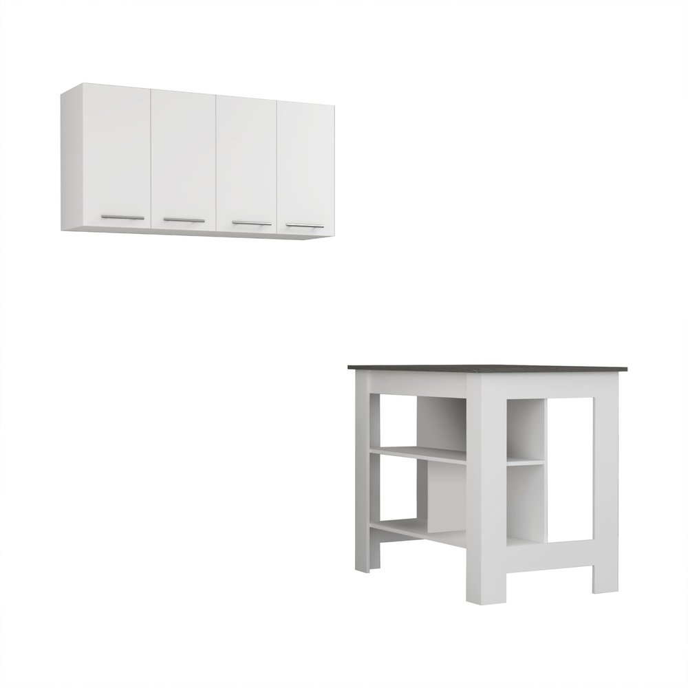 41" Dark Gray and White Wood Kitchen Island Set With Storage