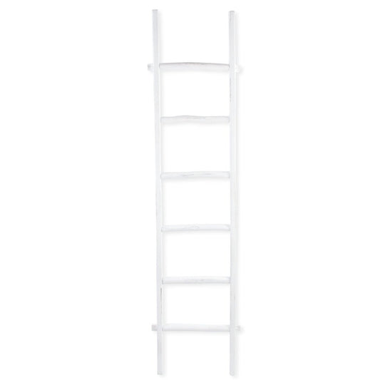 76" White Six Step Solid Wood Decorative Ladder