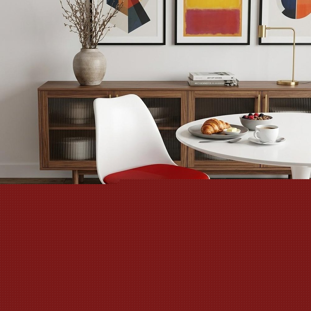 Red and White Upholstered Faux Leather Dining Side Chair