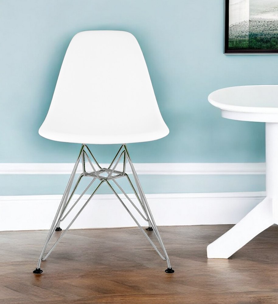 White and Silver Steel Dining Side Chair