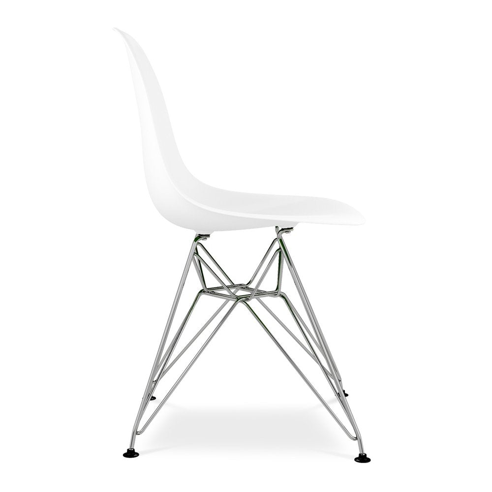 White and Silver Steel Dining Side Chair