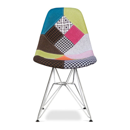 Brown Green Pink and Silver Upholstered Fabric Dining Side Chair
