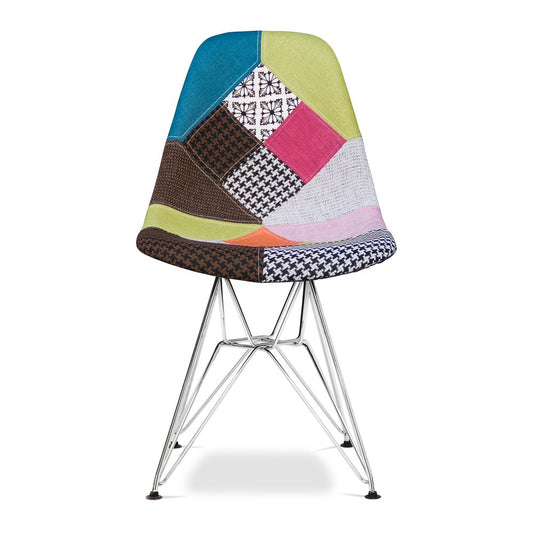 Brown Green Pink and Silver Upholstered Fabric Dining Side Chair