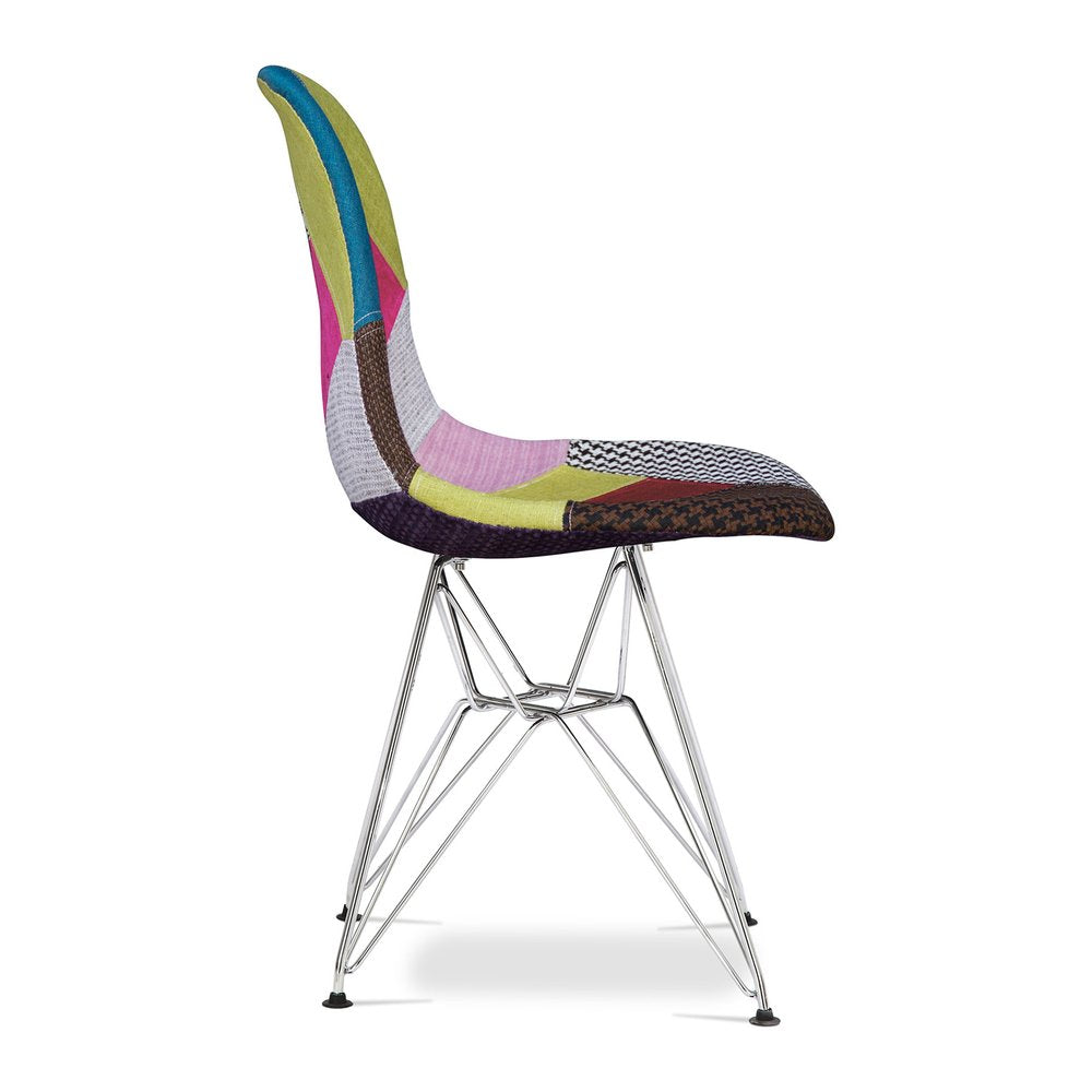 Brown Green Pink and Silver Upholstered Fabric Dining Side Chair