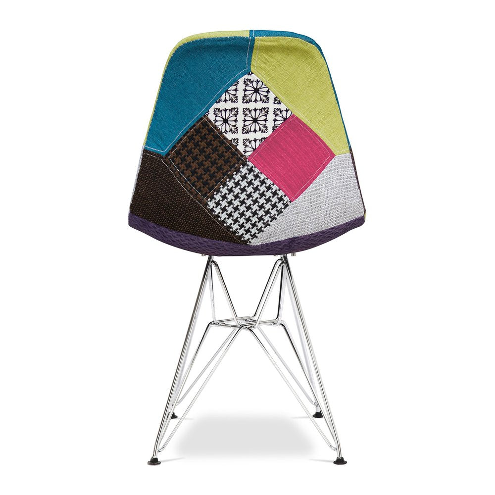 Brown Green Pink and Silver Upholstered Fabric Dining Side Chair
