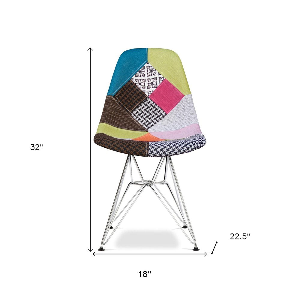 Brown Green Pink and Silver Upholstered Fabric Dining Side Chair