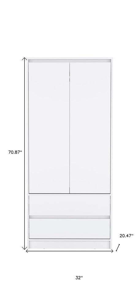 71" White Wood Two Door Two Drawer Combo Dresser