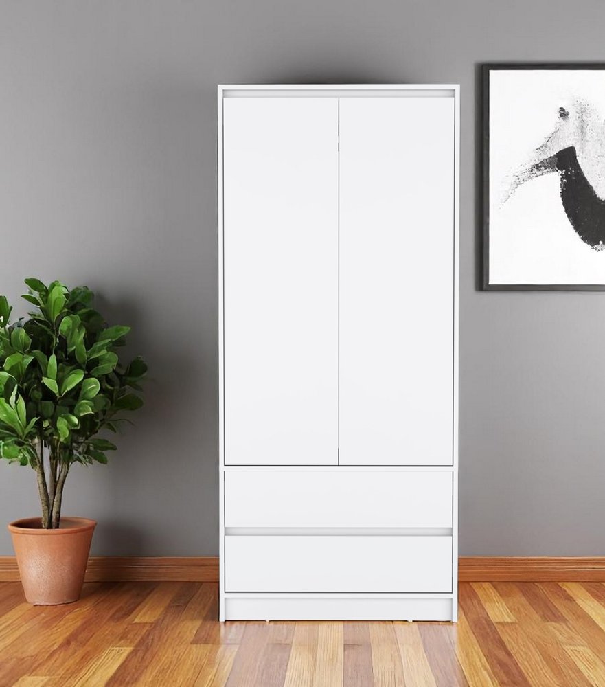 71" White Wood Two Door Two Drawer Combo Dresser