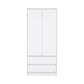 71" White Wood Two Door Two Drawer Combo Dresser