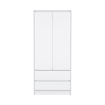 71" White Wood Two Door Two Drawer Combo Dresser