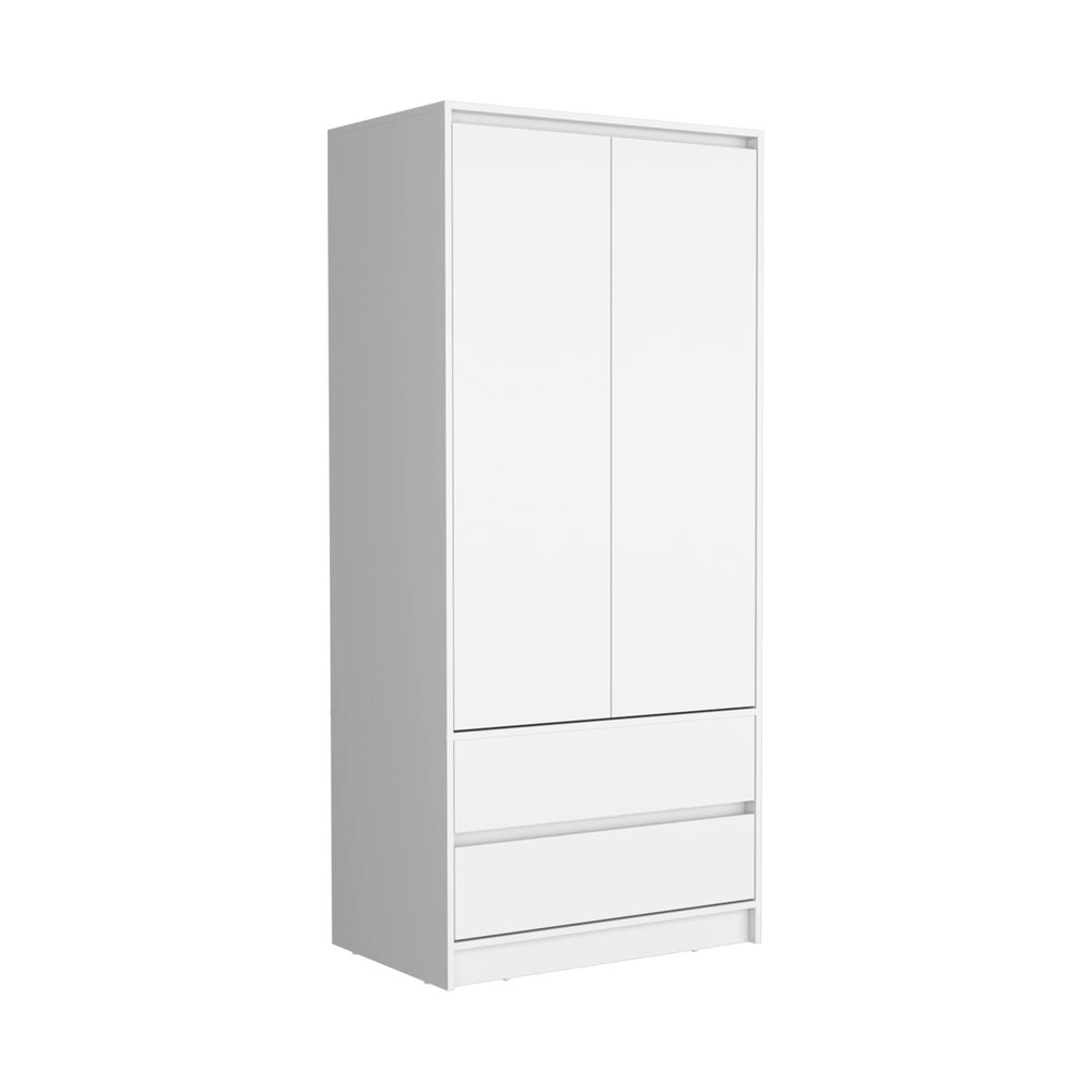 71" White Wood Two Door Two Drawer Combo Dresser
