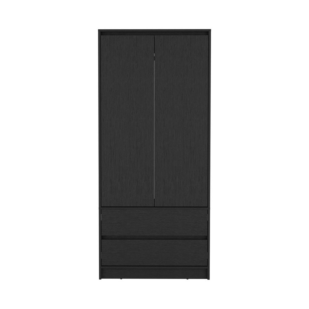 71" Black Wood Two Door Two Drawer Combo Dresser