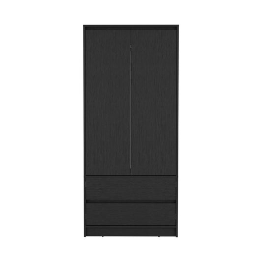 71" Black Wood Two Door Two Drawer Combo Dresser
