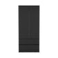 71" Black Wood Two Door Two Drawer Combo Dresser