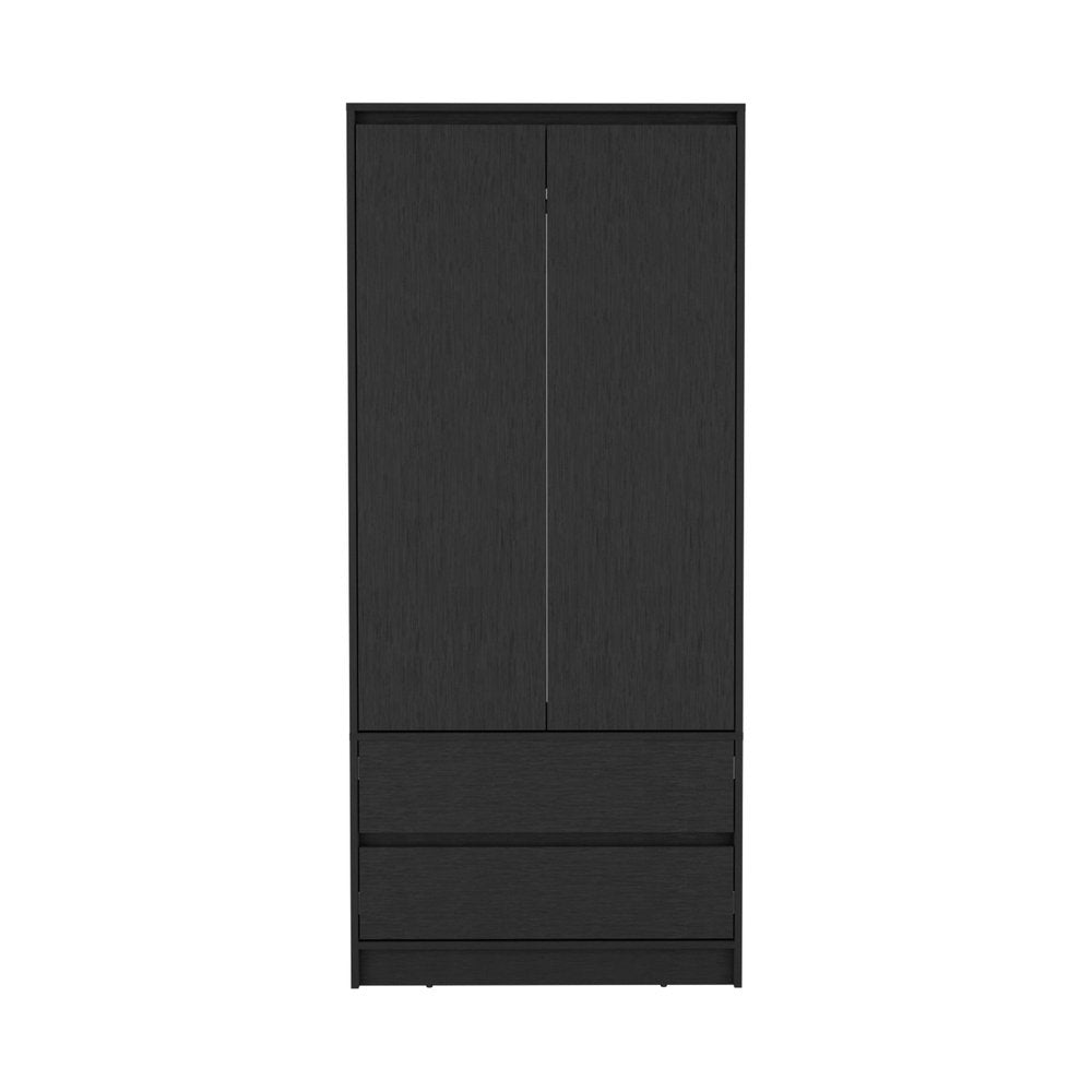 71" Black Wood Two Door Two Drawer Combo Dresser