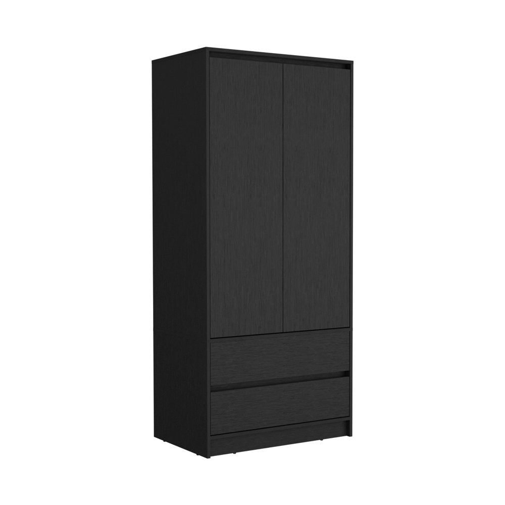 71" Black Wood Two Door Two Drawer Combo Dresser