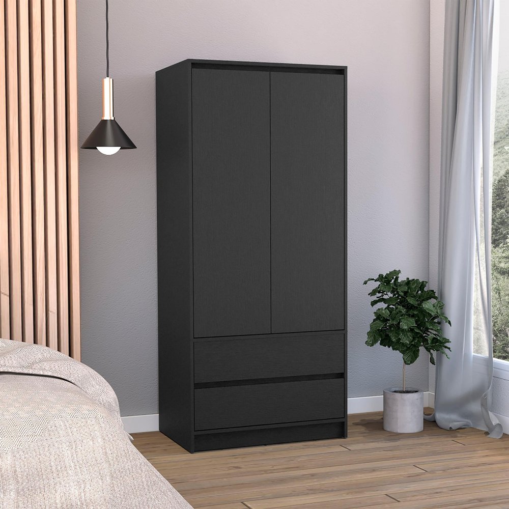 71" Black Wood Two Door Two Drawer Combo Dresser
