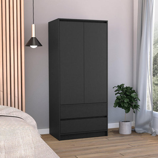 71" Black Wood Two Door Two Drawer Combo Dresser