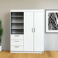 79" White Wood Two Door Three Drawer Combo Dresser