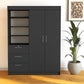 79" Black Wood Two Door Three Drawer Combo Dresser