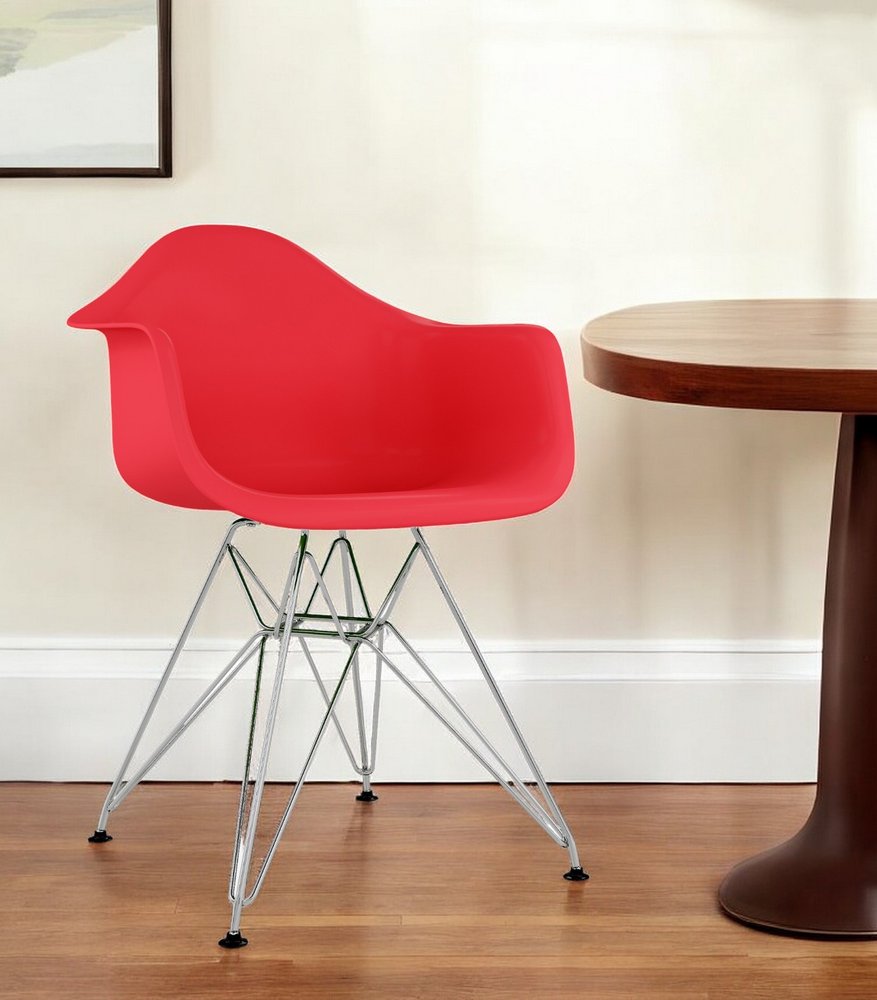 Red and Silver Dining Arm Chair