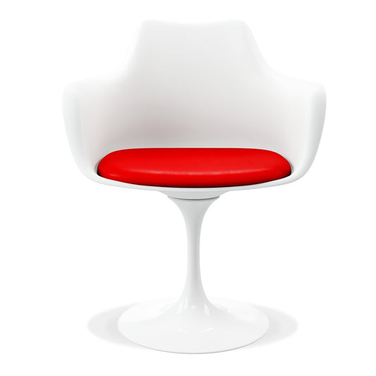 Red and White Upholstered Faux Leather Dining Arm Chair