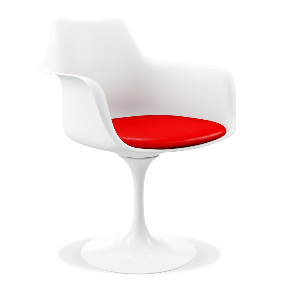 Red and White Upholstered Faux Leather Dining Arm Chair