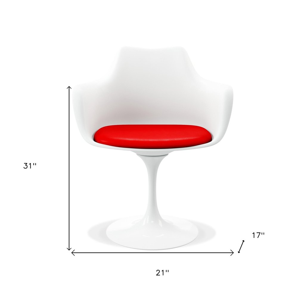 Red and White Upholstered Faux Leather Dining Arm Chair