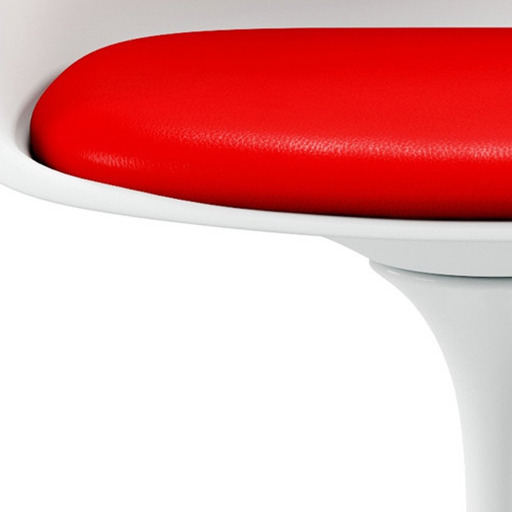 Red and White Upholstered Faux Leather Dining Arm Chair