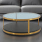 43" Clear And Black Gold Glass And Solid Wood and Metal Round Coffee Table With Shelf