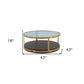 43" Clear And Black Gold Glass And Solid Wood and Metal Round Coffee Table With Shelf