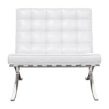 32" White and Silver Italian Leather Tufted Lounge Chair