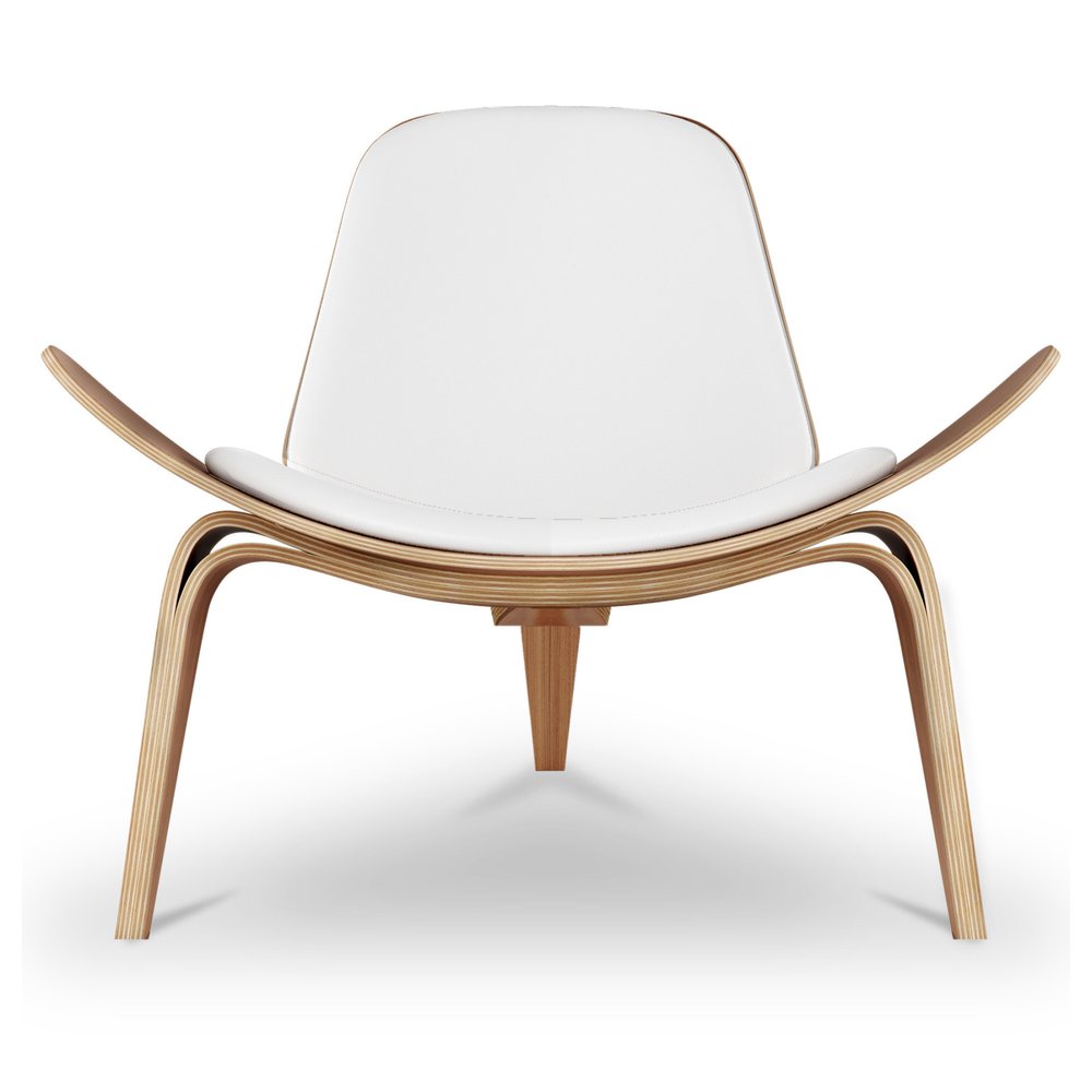 36" White and Brown Genuine Leather Lounge Chair