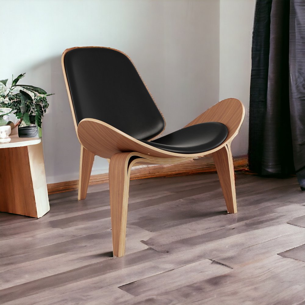 36" Black and Brown Faux Leather Lounge Chair