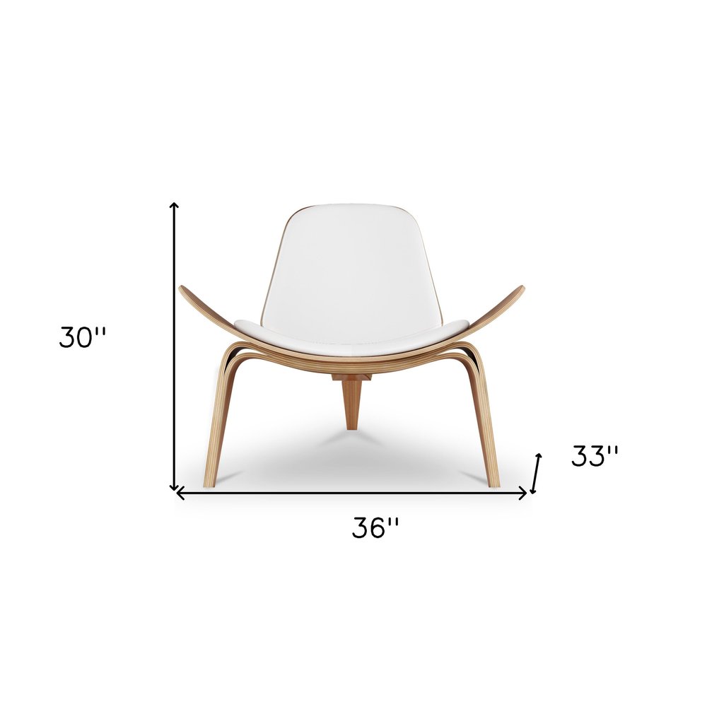 36" White and Brown Faux Leather Lounge Chair