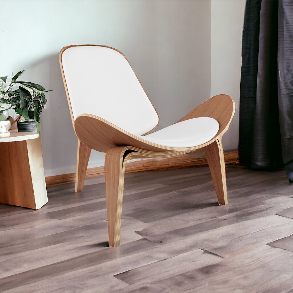 36" White and Brown Faux Leather Lounge Chair