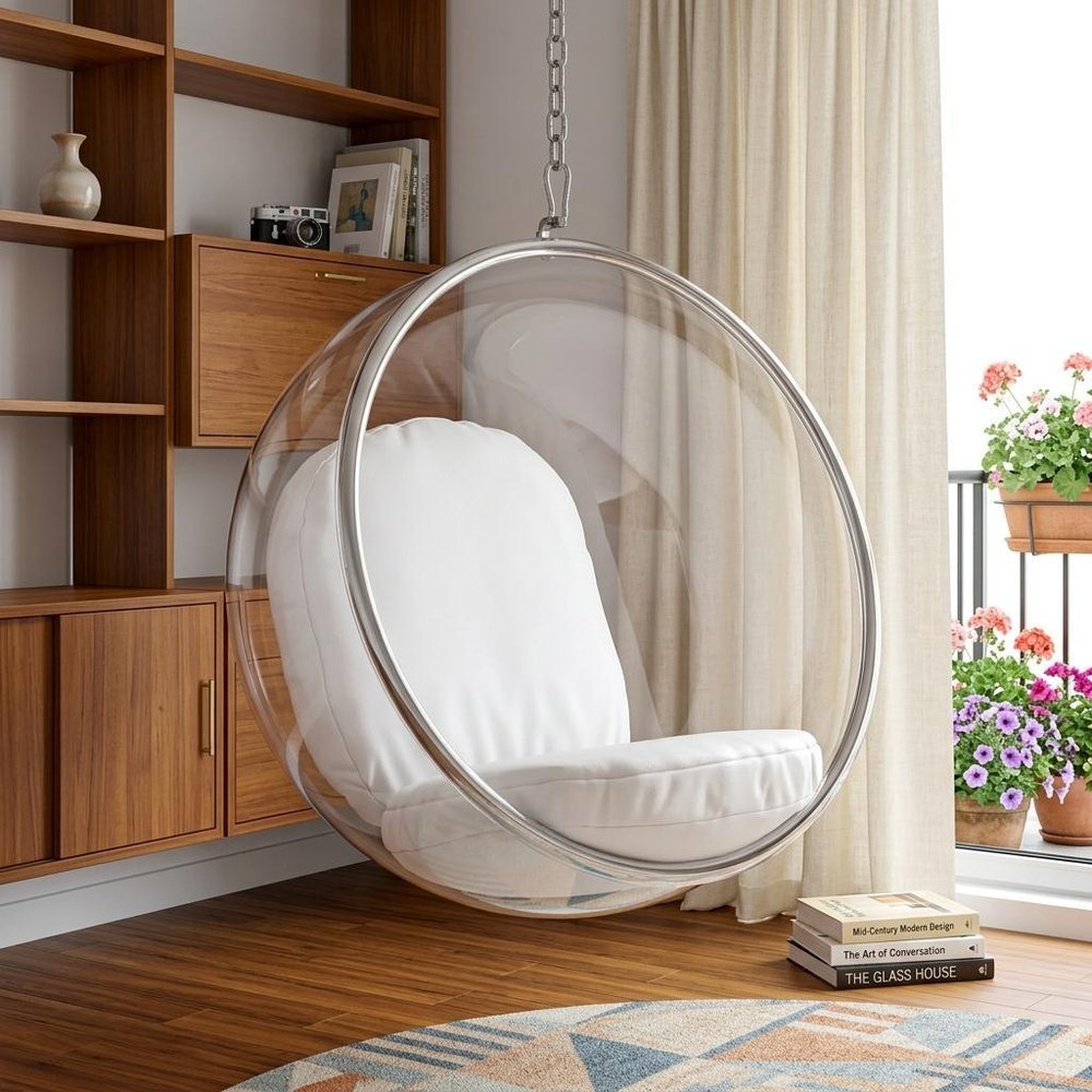 42" White Faux Leather Balloon Chair