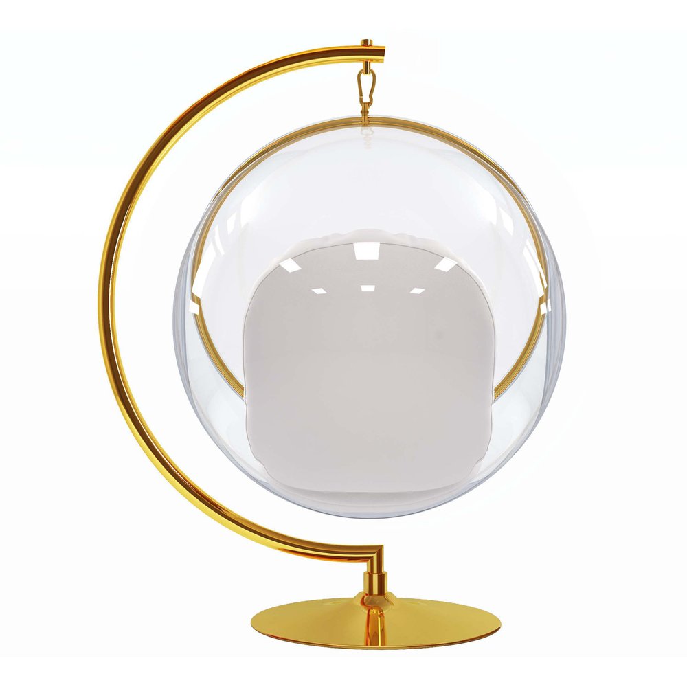 42" White and Gold Faux Leather Balloon Chair