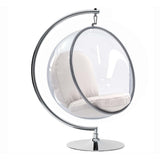 42" White and Silver Faux Leather Balloon Chair