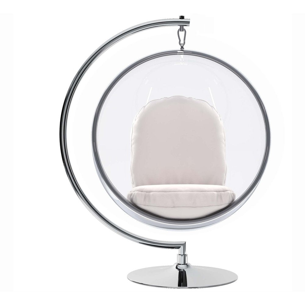 42" White and Silver Faux Leather Balloon Chair