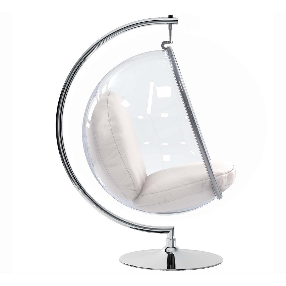 42" White and Silver Faux Leather Balloon Chair