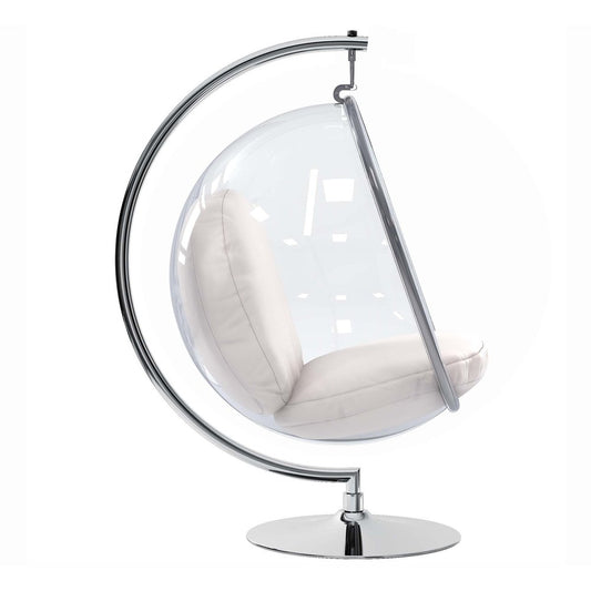 42" White and Silver Faux Leather Balloon Chair